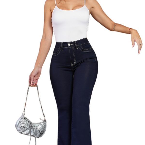 Jeans premium flare azul oscuro costuras
