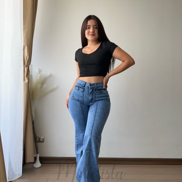 Jeans premium wide leg celeste bolsillos