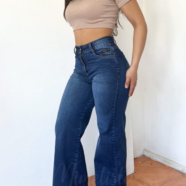 Jeans premium wide leg azul focalizado