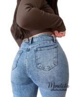 Jeans Paradise wide leg celeste V tachas - Imagen 3
