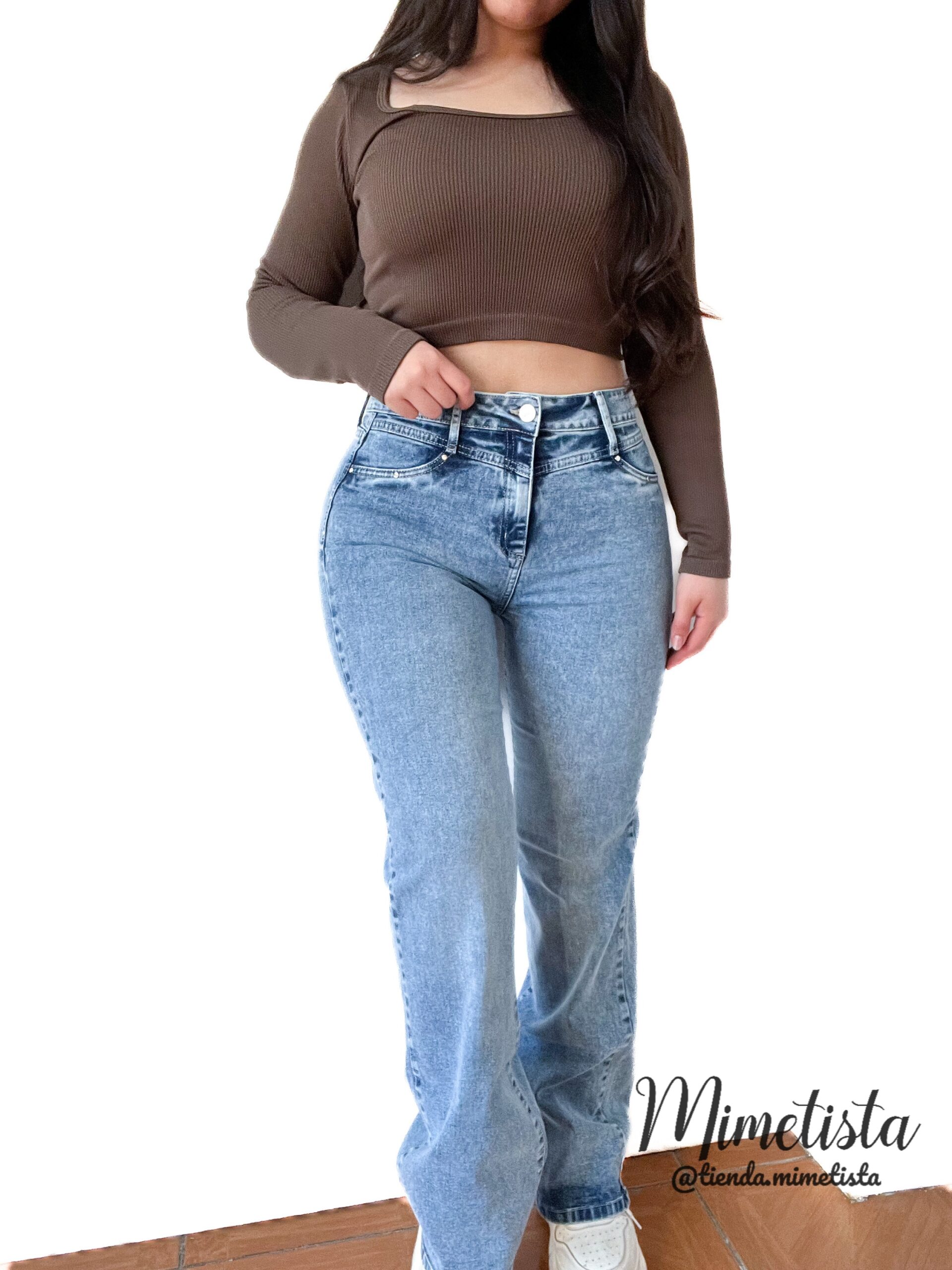 img_8709 Jeans Paradise wide leg celeste V tachas - Imagen 1
