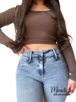 Jeans Paradise wide leg celeste V tachas - Imagen 2